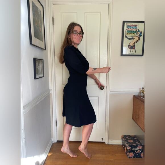 40s Vintage Black Rayon Dress - Picture 3 of 8